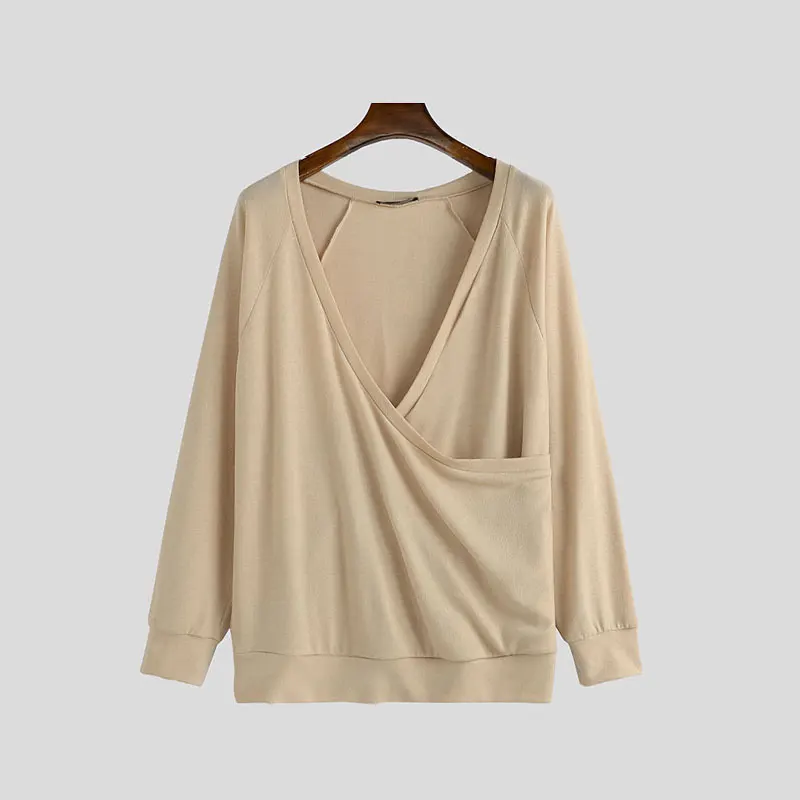 INCERUN بلايز 2025 الرجال جديد وصول الصلبة الخامس الرقبة أنيق كم طويل محبوك تي شيرت الذكور Hot البيع القمم اليومية كبيرة الحجم S-5XL #1