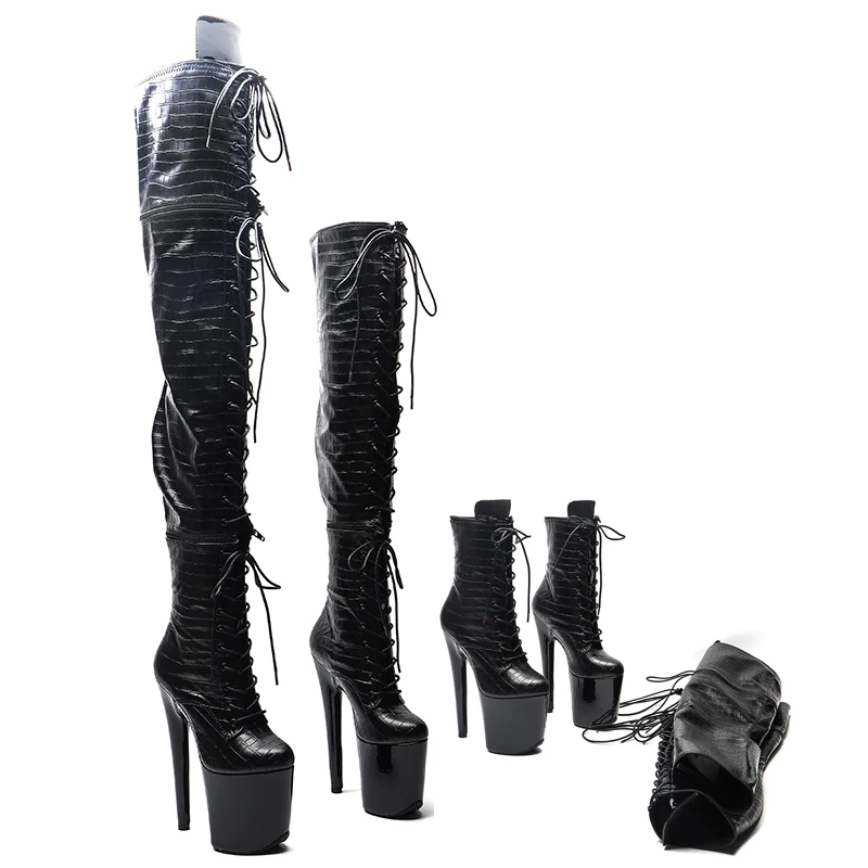 Leecabe 20CM/8inches  alligator PU Zipper split boots Women New Design Three ways wear boots Extreme High Heel Detachable boots