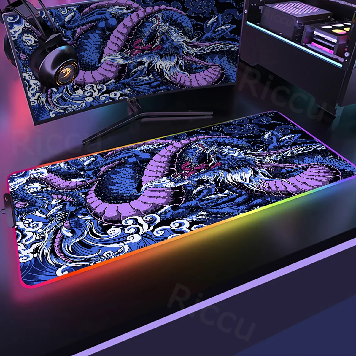 Imagem -02 - Rgb Gaming Mouse Pad com Luz Led Retroiluminada Dragon Desk Mats Acessórios Black Gamer Tapete de Mesa Grande Tapete de Computador Xxl Impressão hd