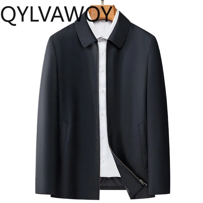 

Мужские куртки QYLVAWOY из 85% овечьей шерсти, высококачественные мужские пиджаки с лацканами, на молнии, немнущиеся, деловая повседневная одежда