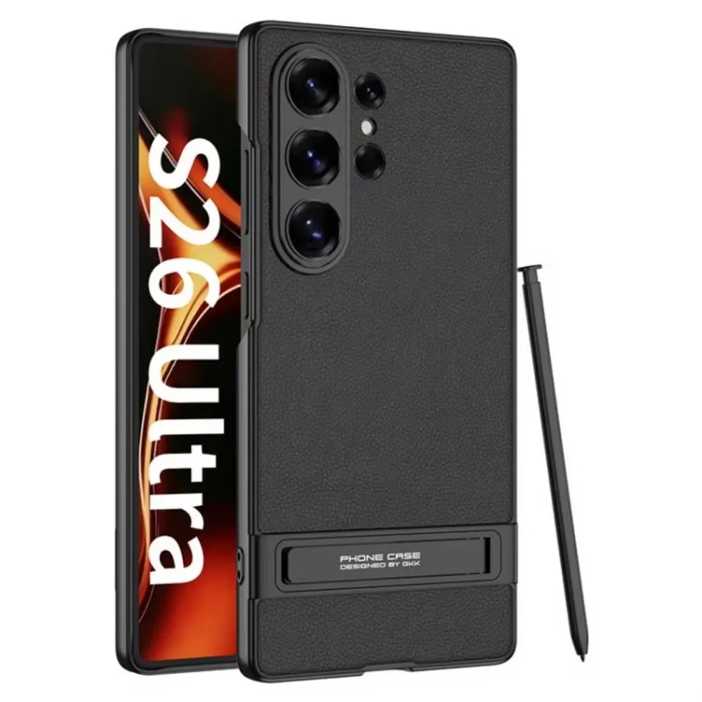 Business Ultra-Dünne Schlichte Leder-Handyhülle mit Klappbarem Ständer für Samsung Galaxy S26 Ultra 5G Anti-Fingerabdruck-Cover
