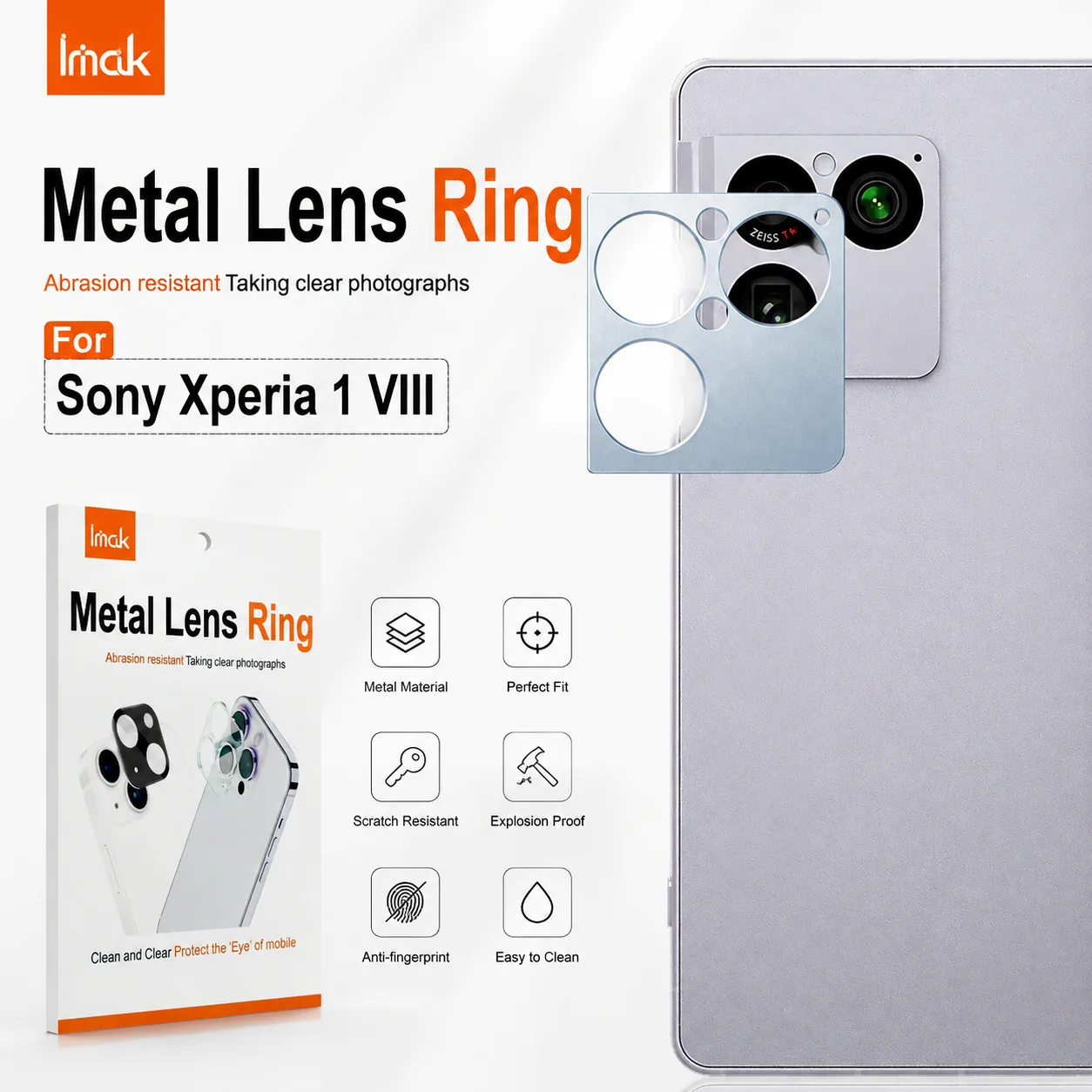 Metal Camera Lens Ring For Sony Xperia 1 VIII Anti Fingerprint Ultra Thin Case Friendly LS0008