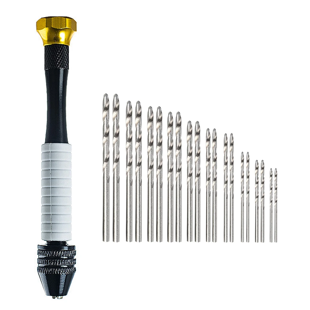Hand Drill Set With 20 Drill Bits Handle With Non-slip Grip For Jewelry Making Woodworking Tools Twist- Drill Bit