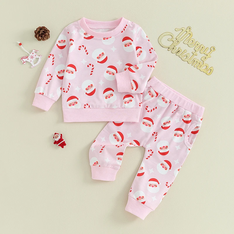 

Infant Baby Boy 2Pcs Christmas Outfit Set Reindeer Snowflake Print Long Sleeve Hoodie Tops Pants for Winter Holiday