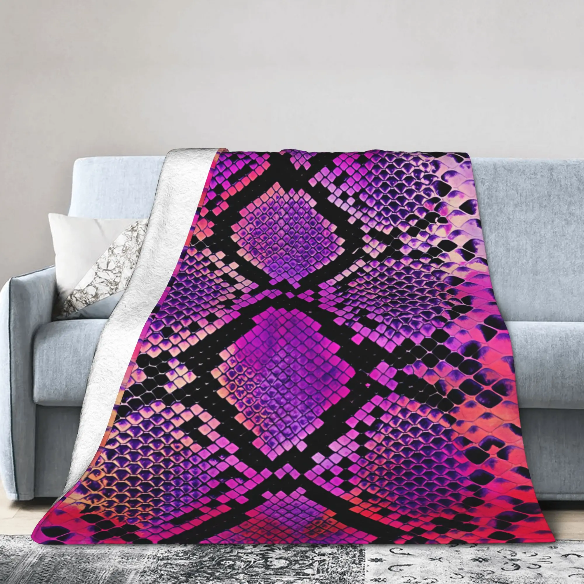Soft Warm Blanket Travel Purple Pink Snake Skin Tie Dye Bedding Throws  Flannel Bedspread For Bedroom Novelty Sofa Bed Cover