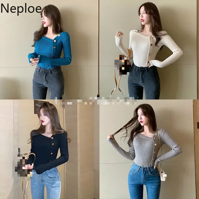 Neploe New Autumn Ladies Pull Femme Sweater Single-breasted Knitted Cardigan 2024 Long Sleeve Chic Button Top Women Pullover