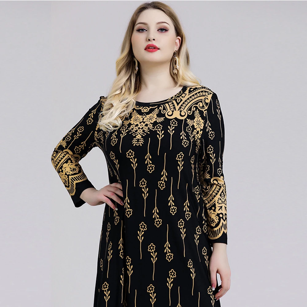 XL To 4XL 5XL 6XL Maxi Dresses For Women 2024 Fall Home Casual Muslim Female Clothes Long Sleeve Dress Elegant Chubby Large Size