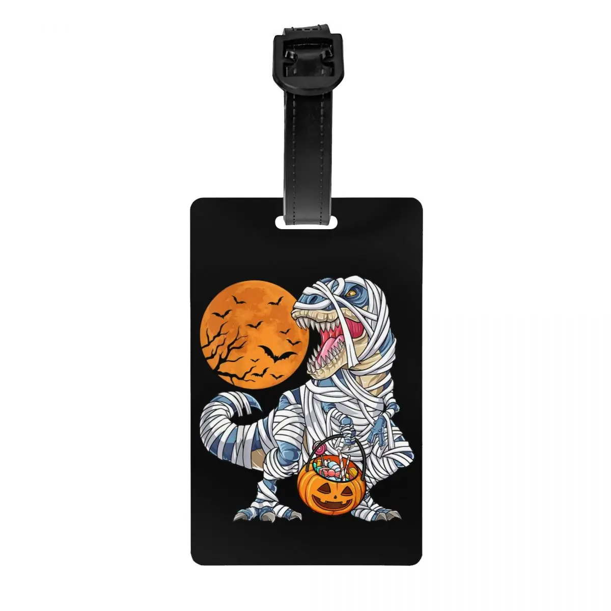 Custom Halloween Dinosaur T Rex Mummy Pumpkin Luggage Tag With Name Card Privacy Cover ID Label for Travel Bag Suitcase