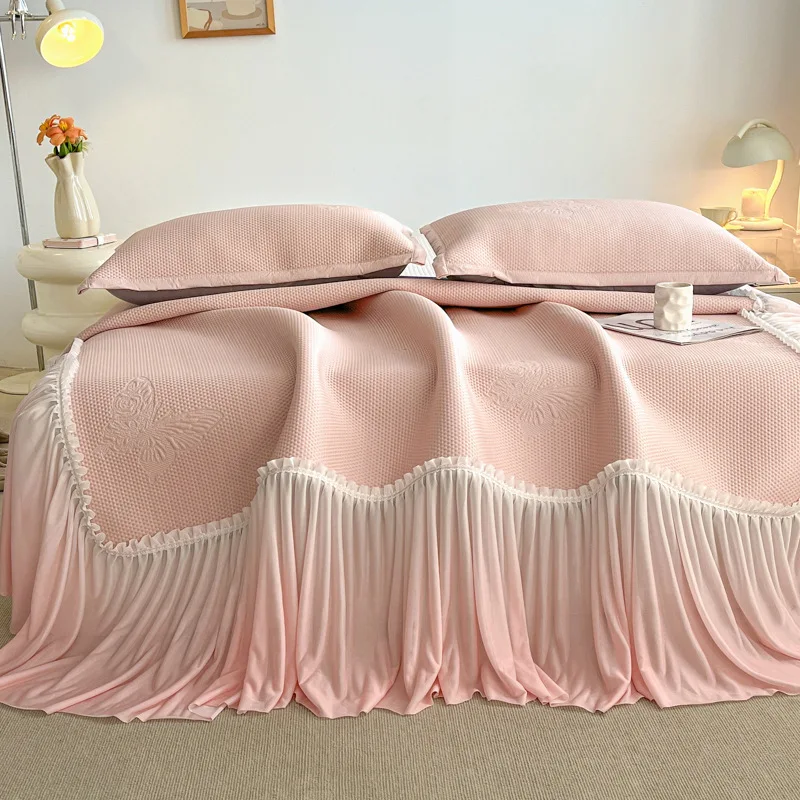 Bed Skirt Cooling Princess PE Ice Silk Washable Bed Sheet Three Piece Air Conditioning Soft Bedding Sets Comfortable Breathable