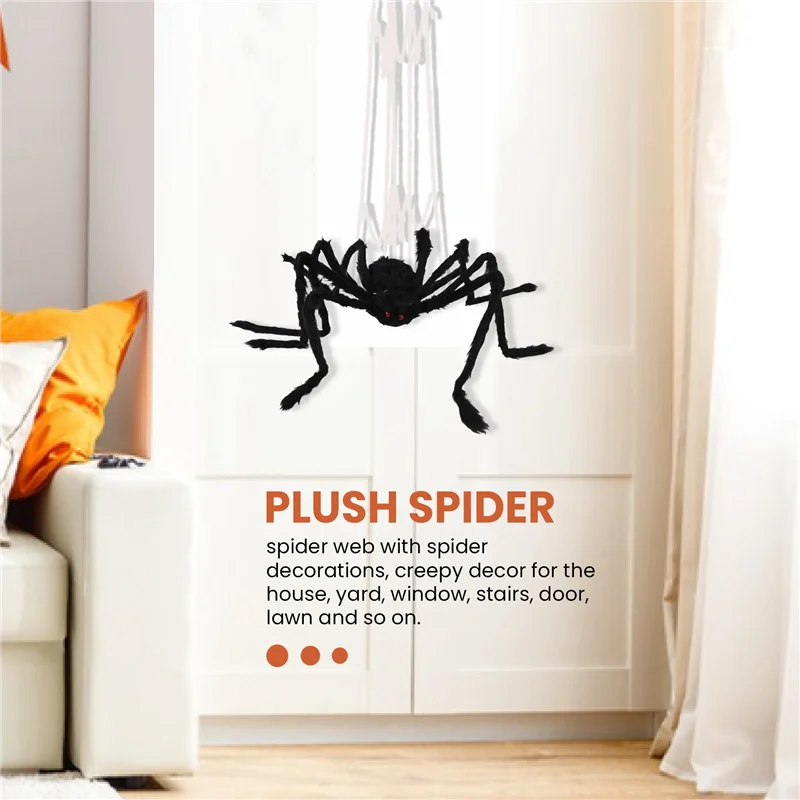 Y22A - Dekoracje Halloweenowe na Zewnątrz: 200-calowa Pajęczyna i 49-calowy Gigantyczny Pająk, Dekoracje na Halloween na Podwórko, Akcesoria na Imprezę