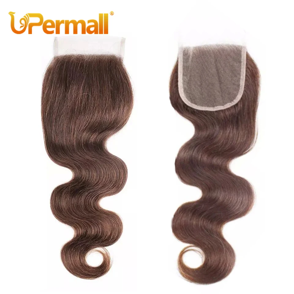 Fechamento suíço transparente Pre-arrancado do laço frontal, cabelo humano, onda reta do corpo, Brown chocolate, 13*6, 13*4, 4x4, fechamento 5x5, 4x4