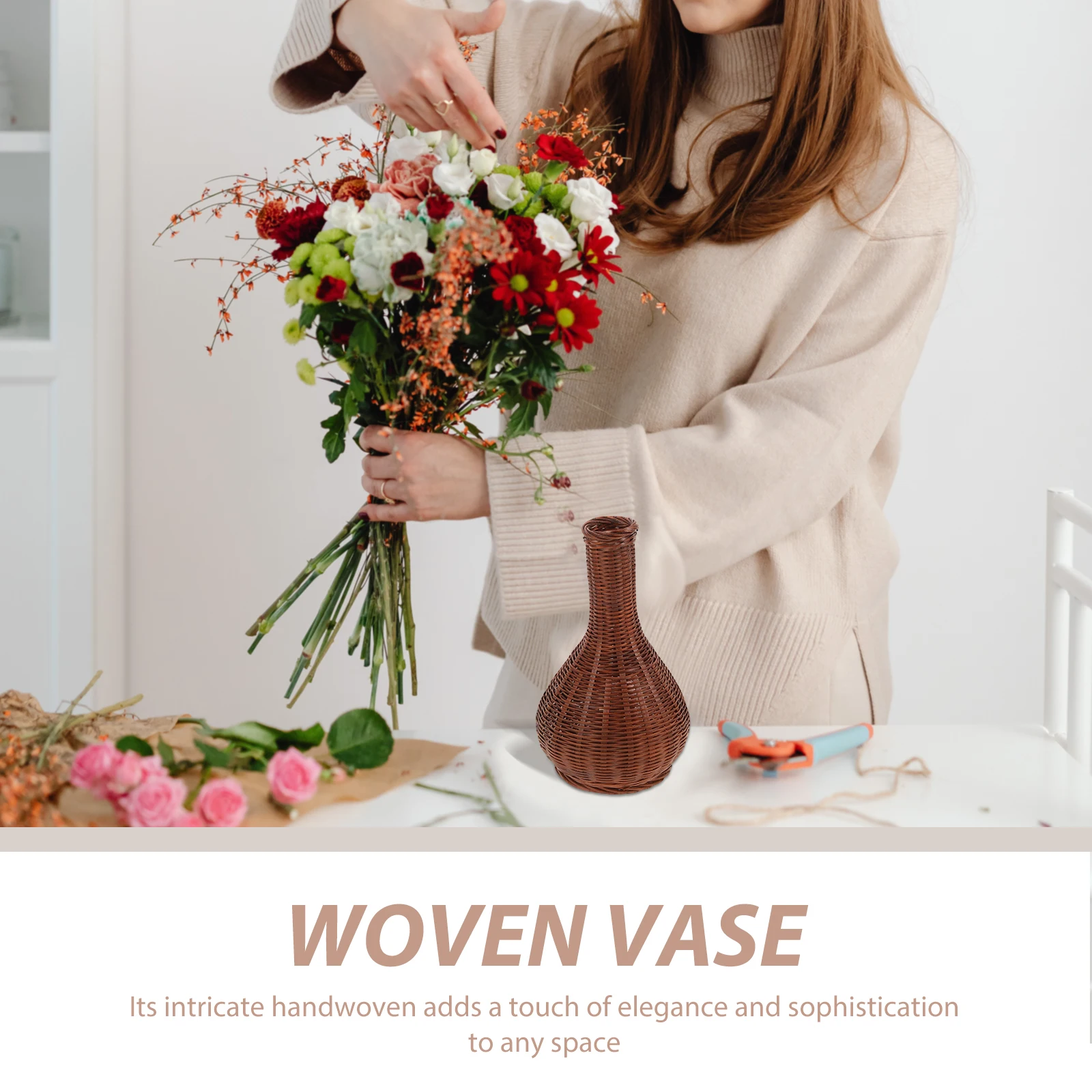 

Bamboo Flower Arrangement Holder Chinese Style Artificial Container Vase Weaving Decor