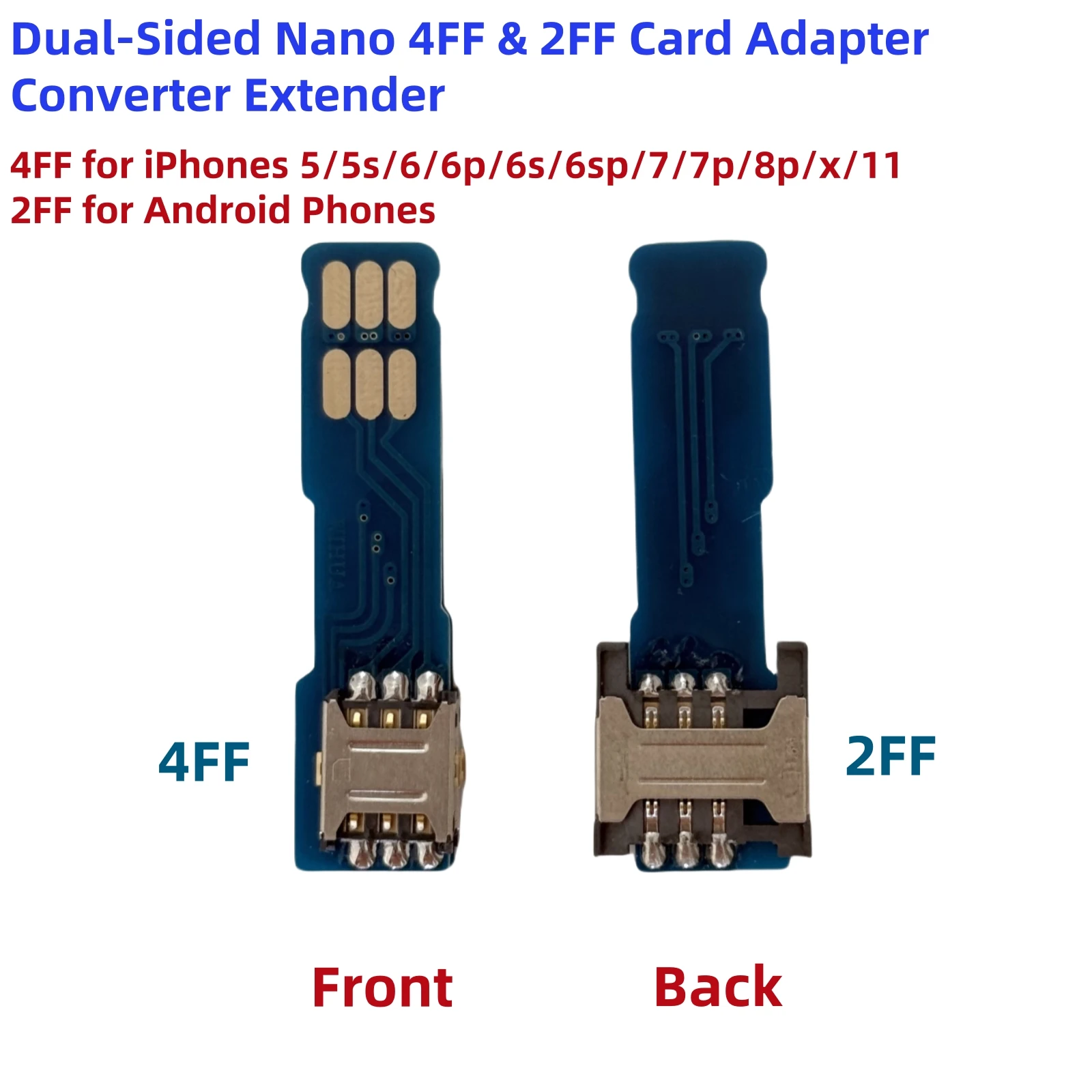 Double-Sided Nano 4FF / 2FF Standard SIM Card Slot to Nano 4FF Card adapter Converter Extender 5cm Length for Android Mobile