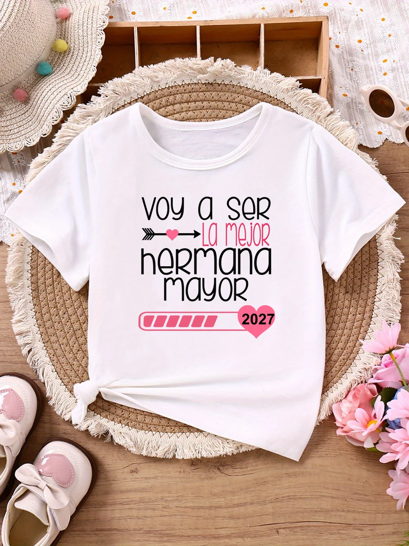 I'M Going To Be The Best Big Sister 2027 Printed T Shirt Girls Kawaii Kids Clothes Summer T-Shirt Pregnancy Announcement T-Shirt