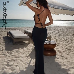 Cryptographic Sexy Backless Bandage Maxi Dress Sexy Backless Club Party Long Dresses Gown Elegant Outfits Summer Holiday Vestido