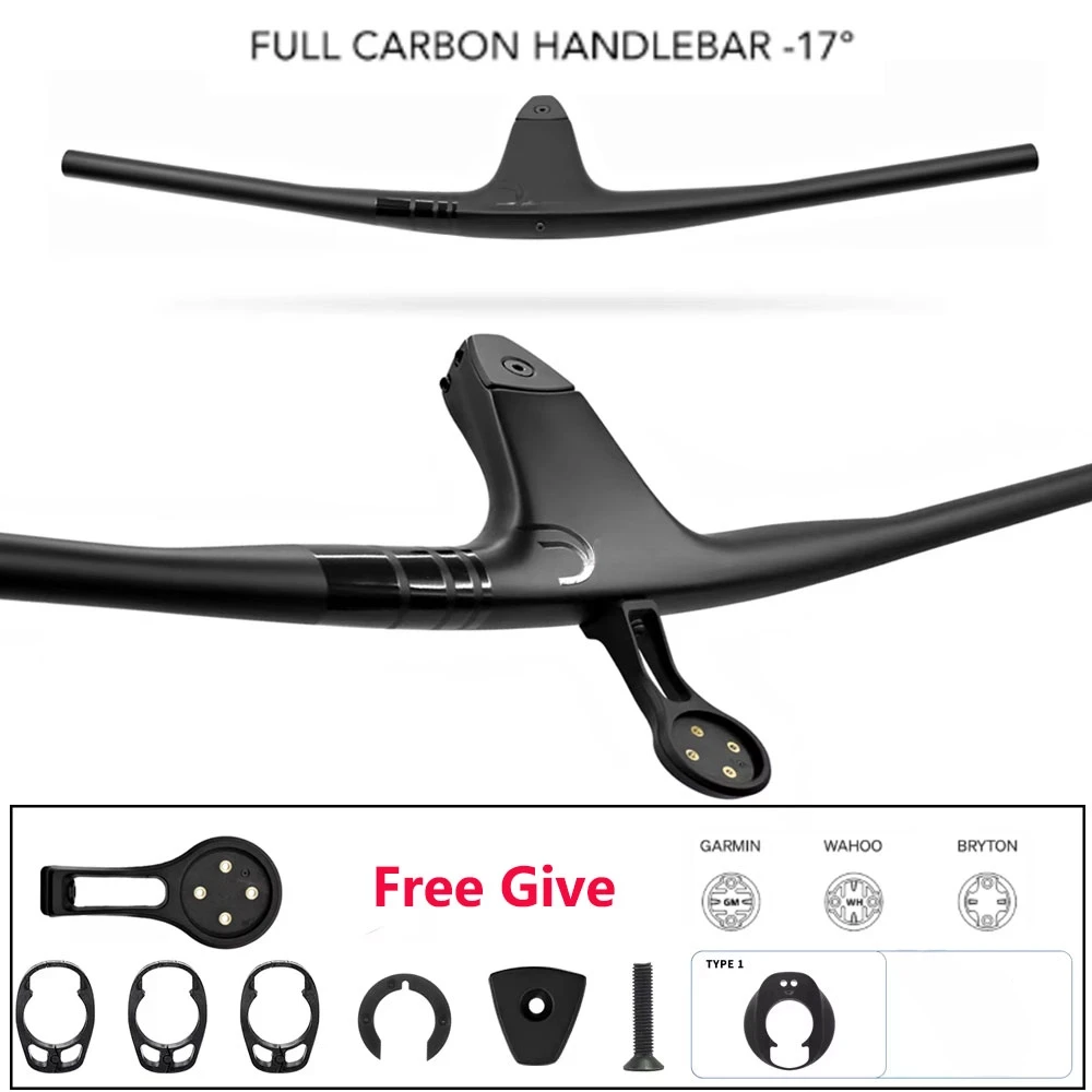 

Black Logo Internal Cable Full Carbon Fibre Integrated Cockpit -17° 50mm-90mm MTB Carbon Handlebar For MTB XC With Mount
