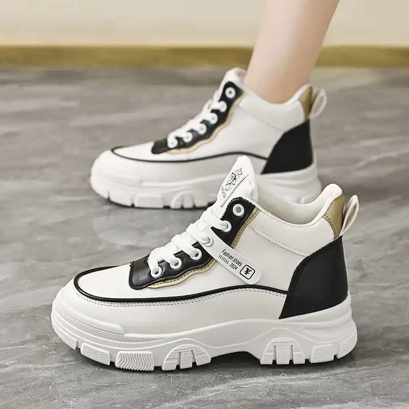 

Black High Tops Sneakers Ladies Platform Boots 44 White Shoes Woman Heel Sports Style Due To Casuall Exercise Tenks