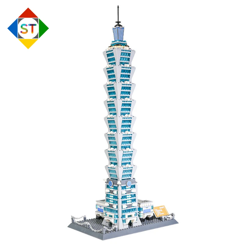 City Famous Architecture Assemble Model Block China Taiwan Taipei 101 Building Brick Educational Toys For Gifts 5221