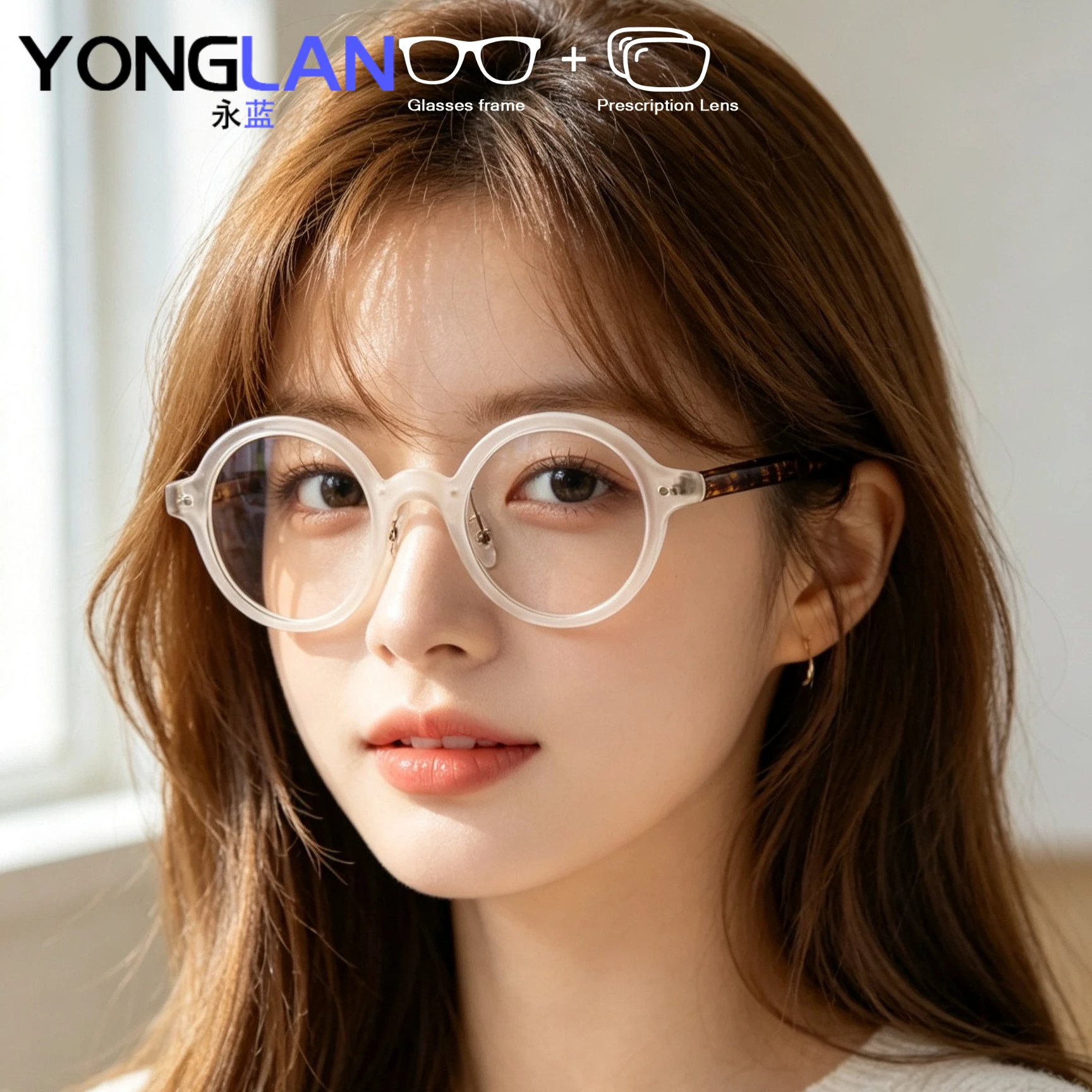 Cute Pretty Stylish TR90 Round Prescription Glasses Eyeglasses for Women Anti Blue Light Glasses With Myopia Degree
