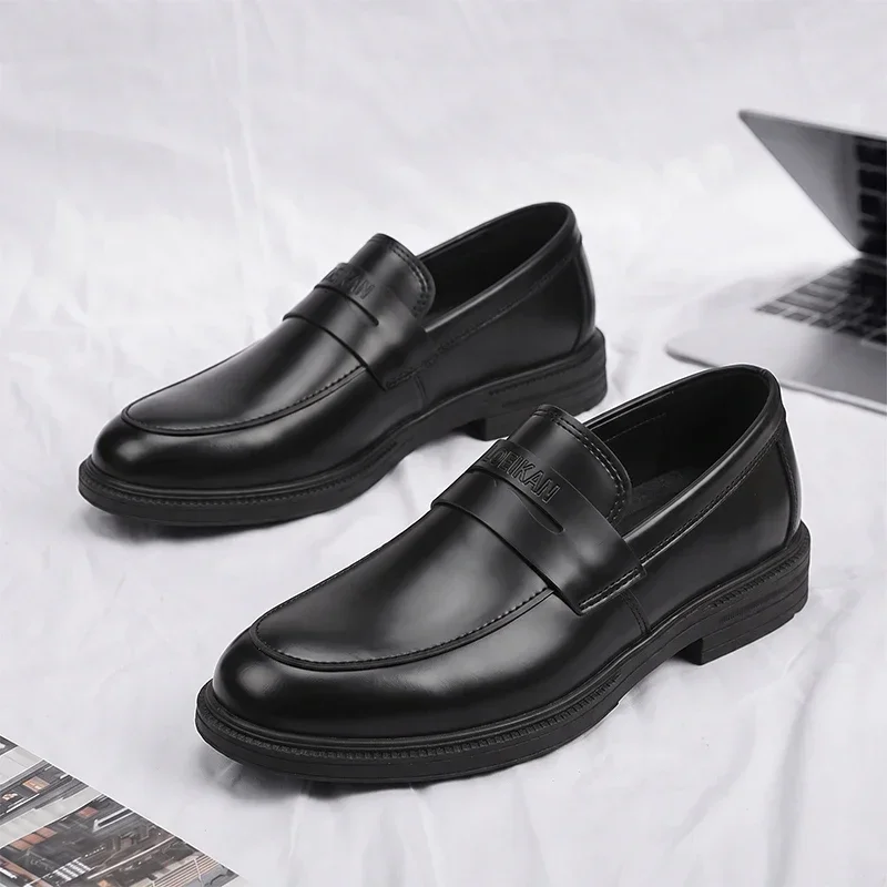 Men Slip‑on Loafers Smooth PU Leather Formal Dress Shoes Non‑Slip Sole Footwear For Business Office Wedding Daily Commute