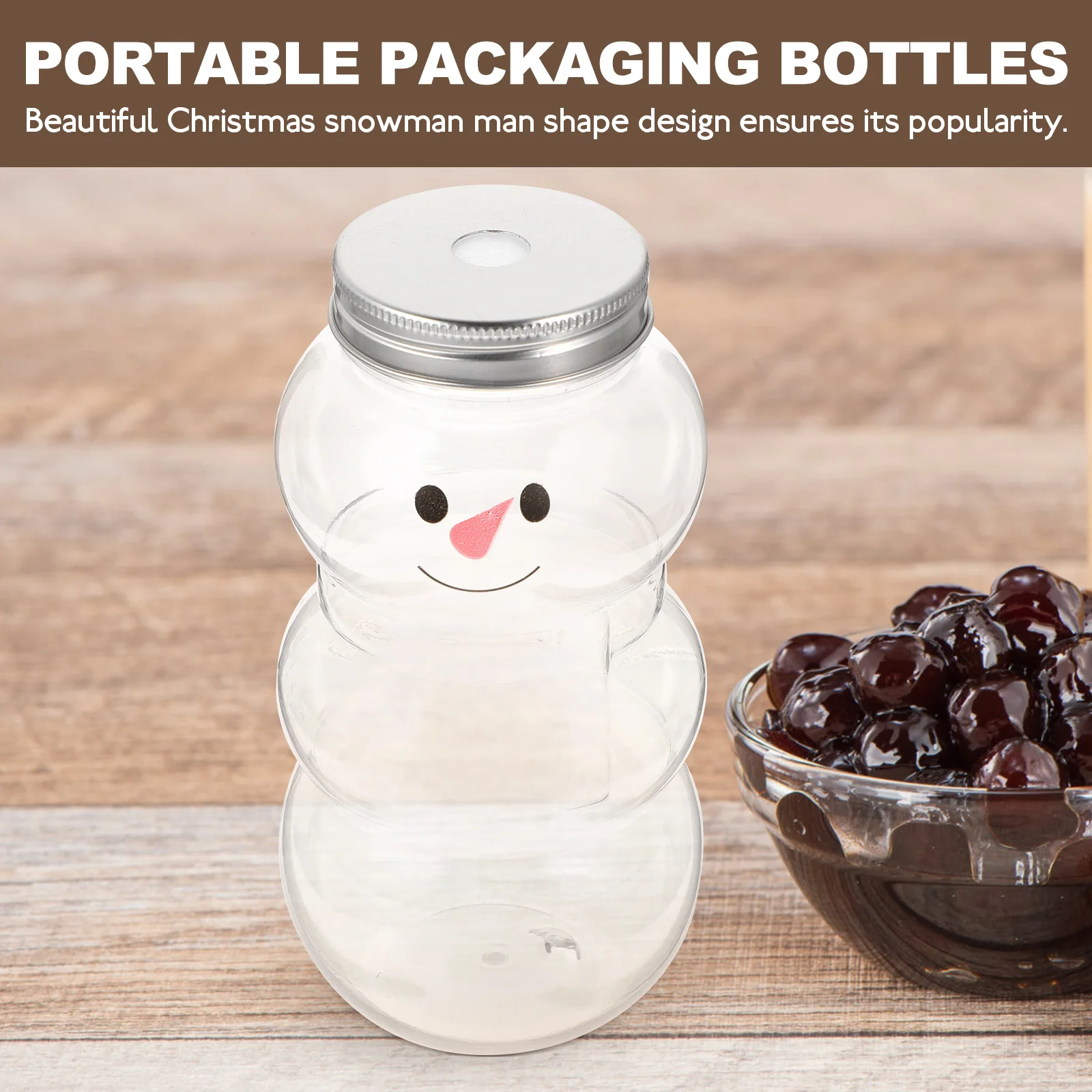 

10pcs Juice Bottles Portable Milk Tea Bottles Empty Beverage Containers Snowman Candy Jars Christmas Gift Wrapping Party Use