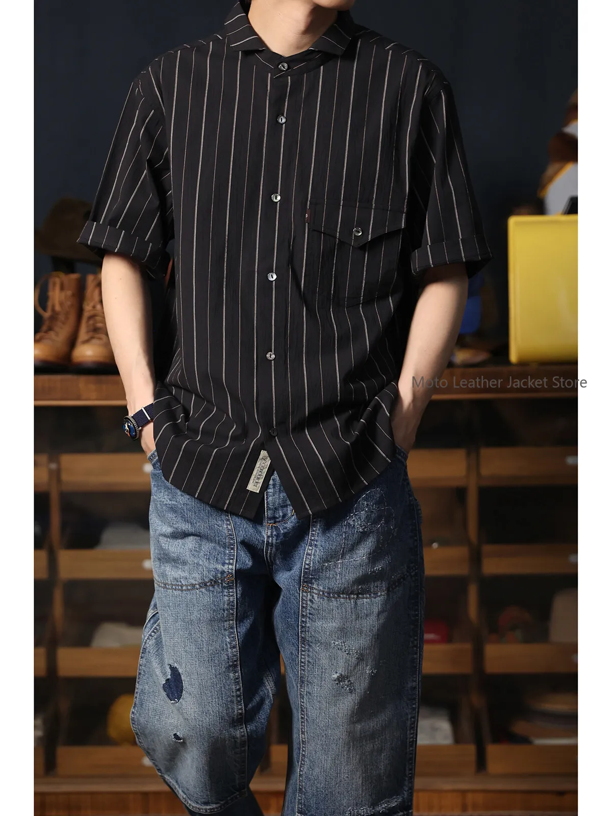 Secondorder SS24 Vintage Striped French Work Shirt Classic Retro French Style Workwear Shirt