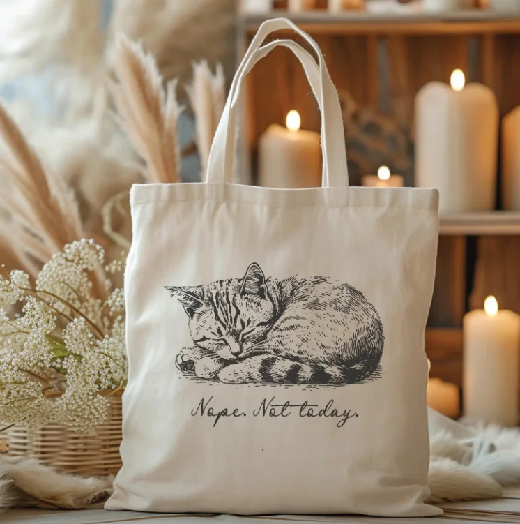 Sleeping Cat Line Art Tote Bag Versatile Minimalist Canvas Shoulder Bag for Men Women Casual Reusable Shopping Handbag Kawaii