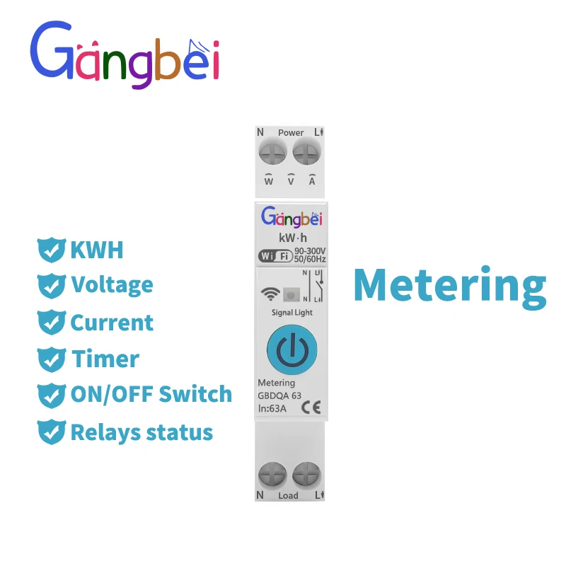 Tuya WiFi Smart Circuit Breaker, 1P, 63A DIN Rail for Smart Home, Wireless Remote Control, WiFi Switch by App Gangbei