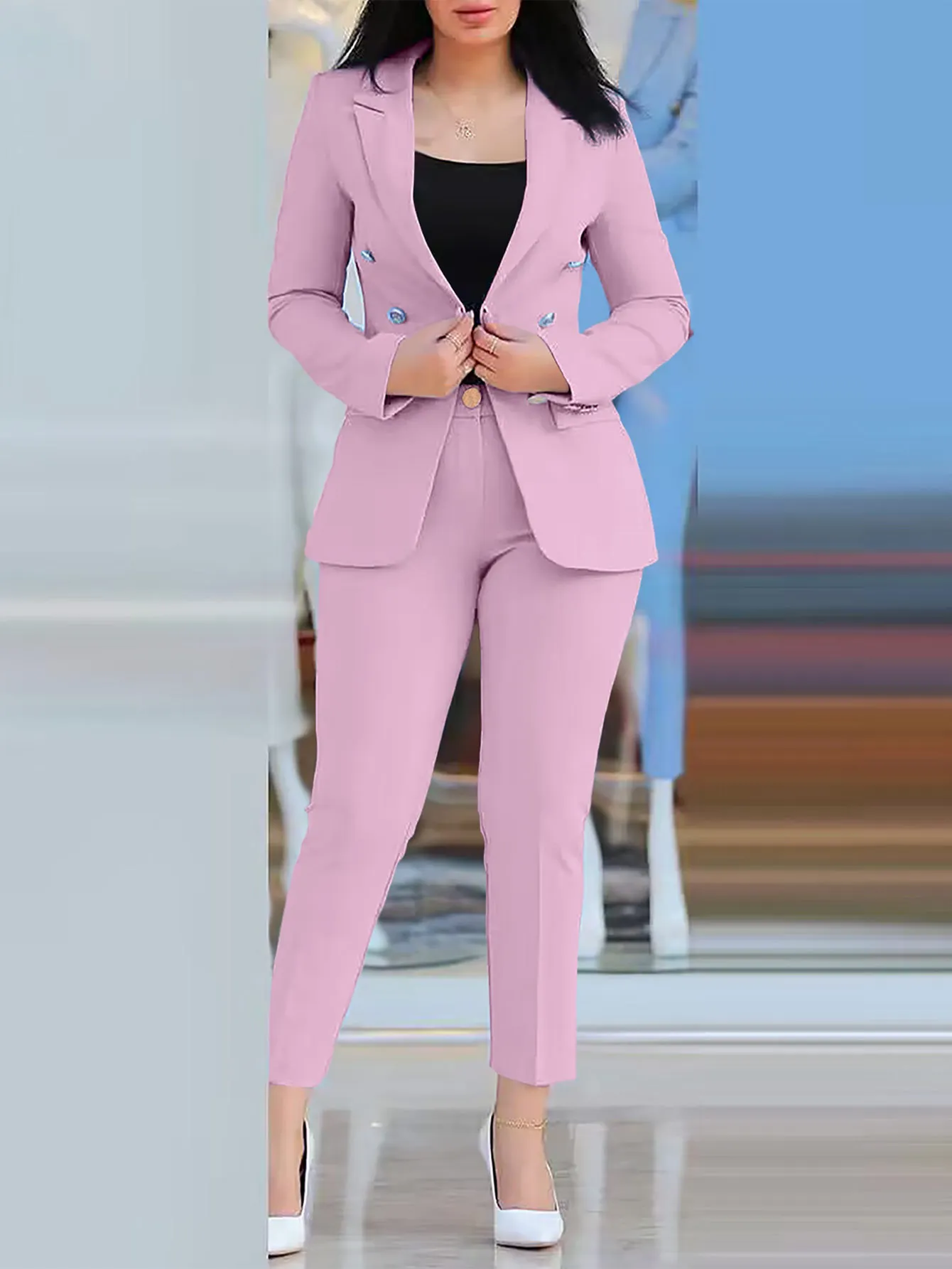 Office Lady Elegant Solid Two Piece Sets New Autumn Winter Women Fashion Lapel Long Sleeve Blazer & High Waist Work Pants Suit