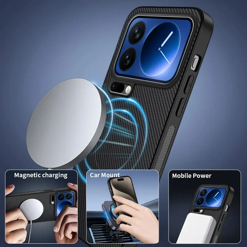 حافظة هاتف جلدية مغناطيسية من الكربون لهاتف Xiaomi Mi 17 Pro Max 15T 15T Pro 14 T Pro 17pro حافظة شحن لاسلكية Magsafe #5