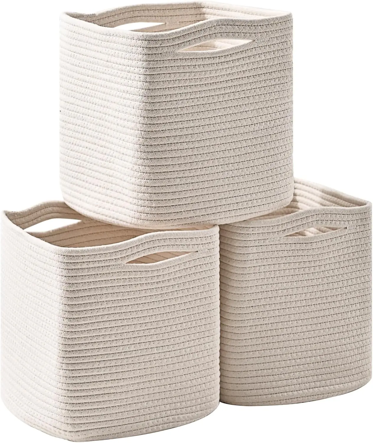 

13-дюймовые контейнеры для хранения из хлопчатобумажной веревки, складной органайзер для полок, игрушек, одежды — упаковка из 3 шт.