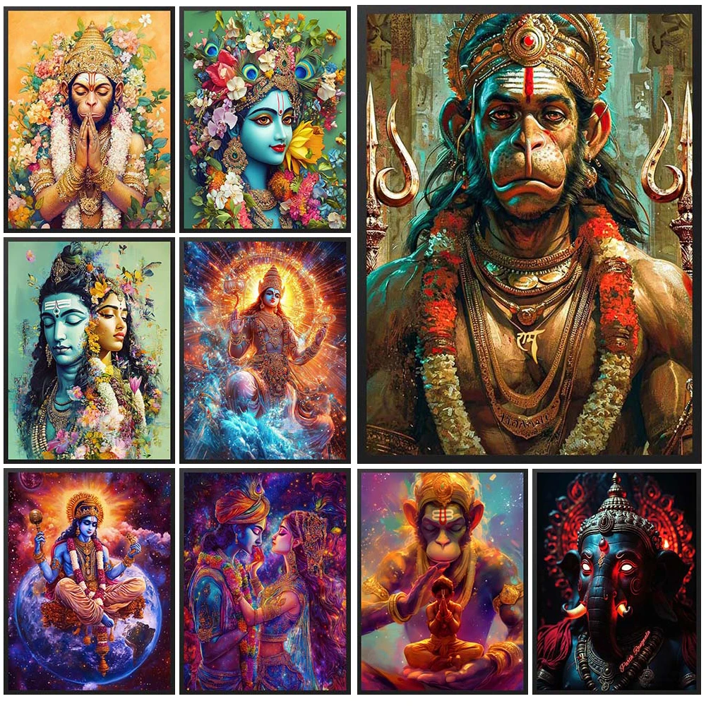 Hinduism Shiva Lakshmi Hanuman Garnesh Religion Poster Wall Pictures For Church Room Decor Wall Art Canvas Painting Unframed