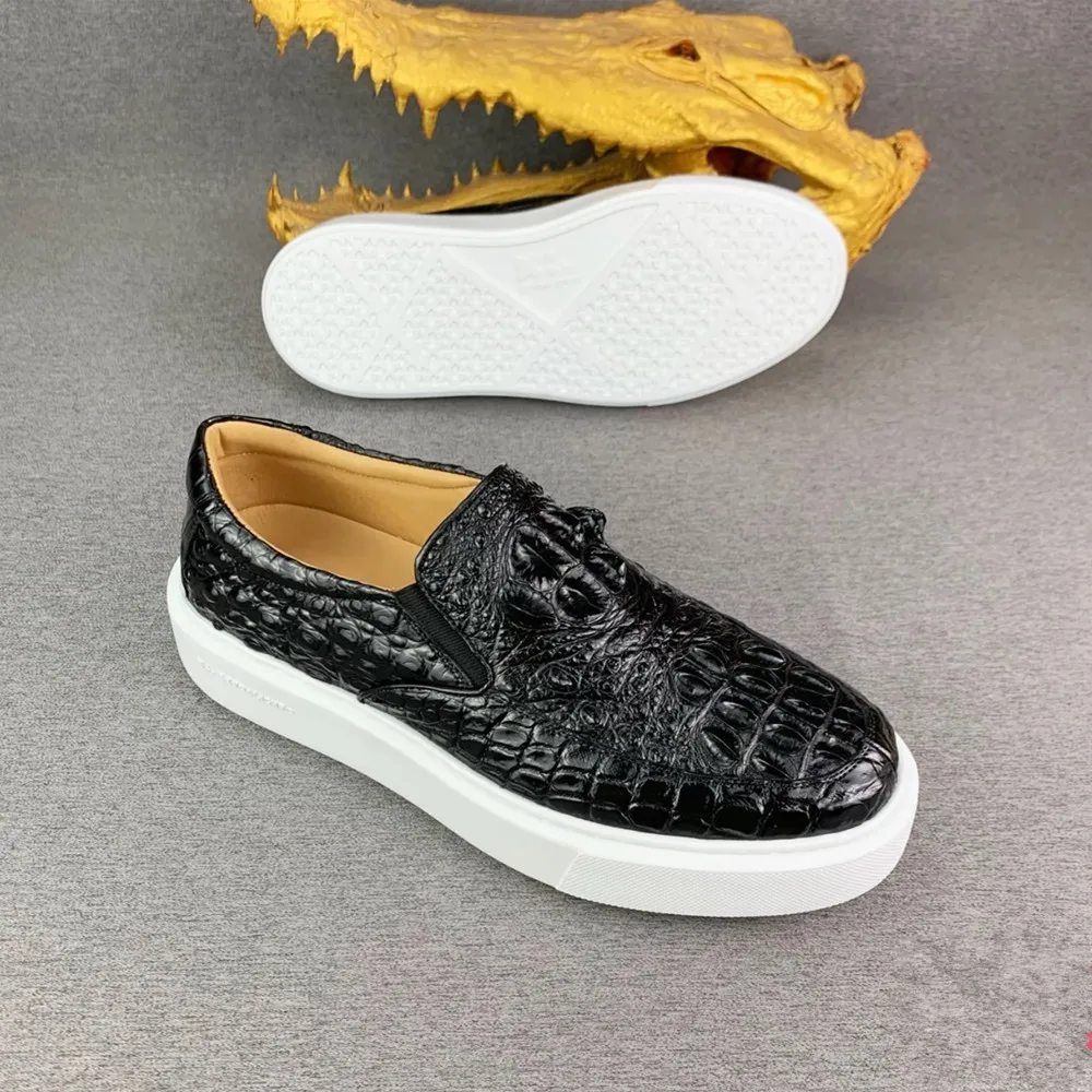 Authentic crocodile leather classic black men's soft-soled loafers real crocodile leather men's casual flat shoes