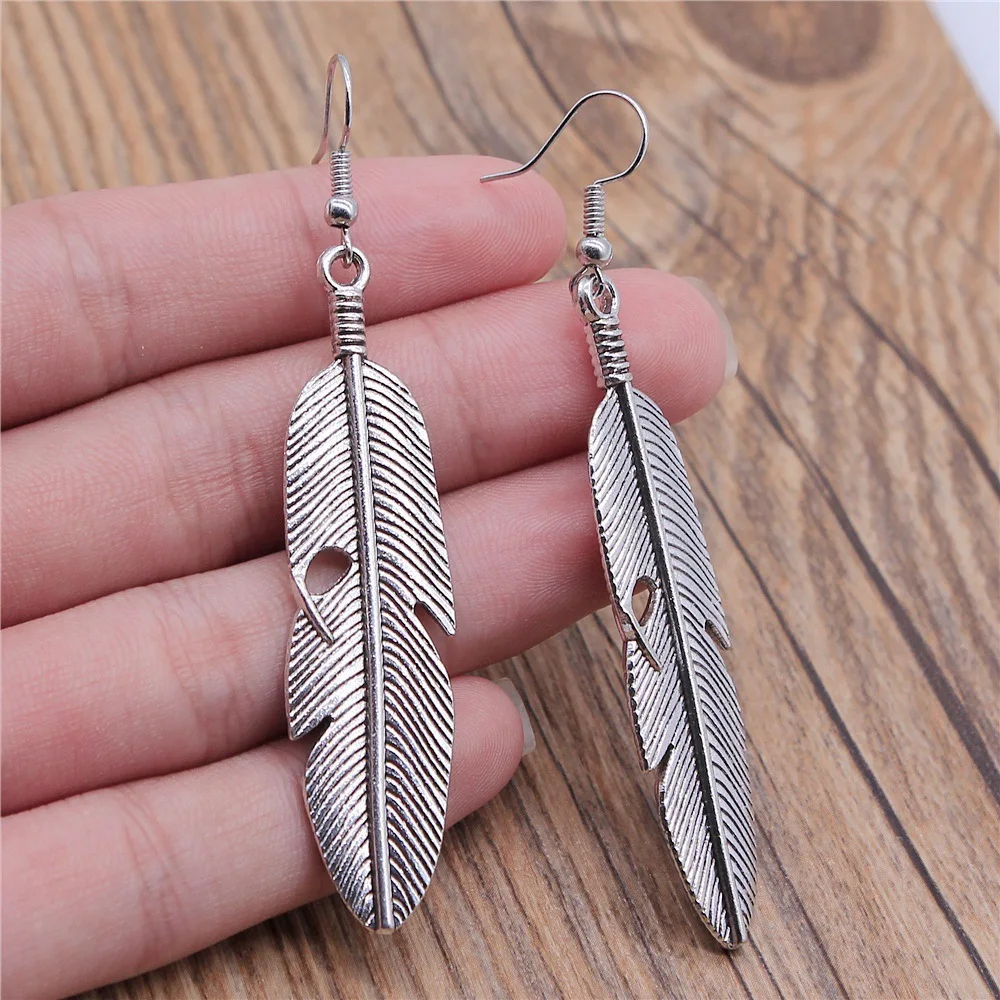 Dropshipping Drop Earrings Fashion Handmade Simple Design 2 Colors Feather Pendant Earrings