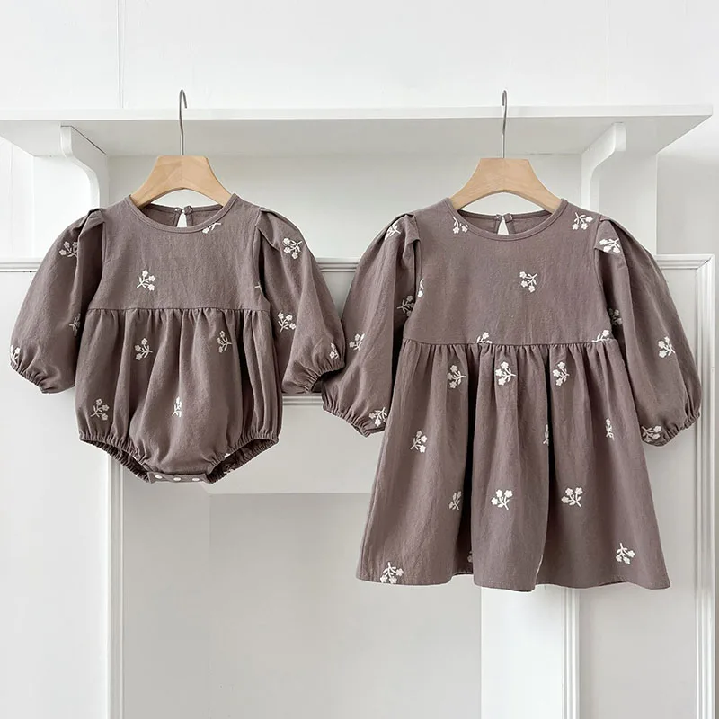 

2025 New Spring European American Style 2-6Yrs Girl Party Dress Baby Romper Long Sleeved Cotton Embroidery Kids Princess Dresses