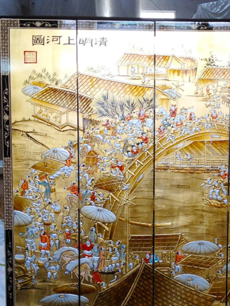 Screen Handmade Golden Painted Ming-Qing Period Furniture Live Background Wall