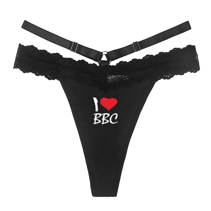 Love Heart I LOVE BBC Black Lace Underwear for Women Sexy Thong Low Waist Panties Girl\'s Naughty Underpant Lingerie Temptation