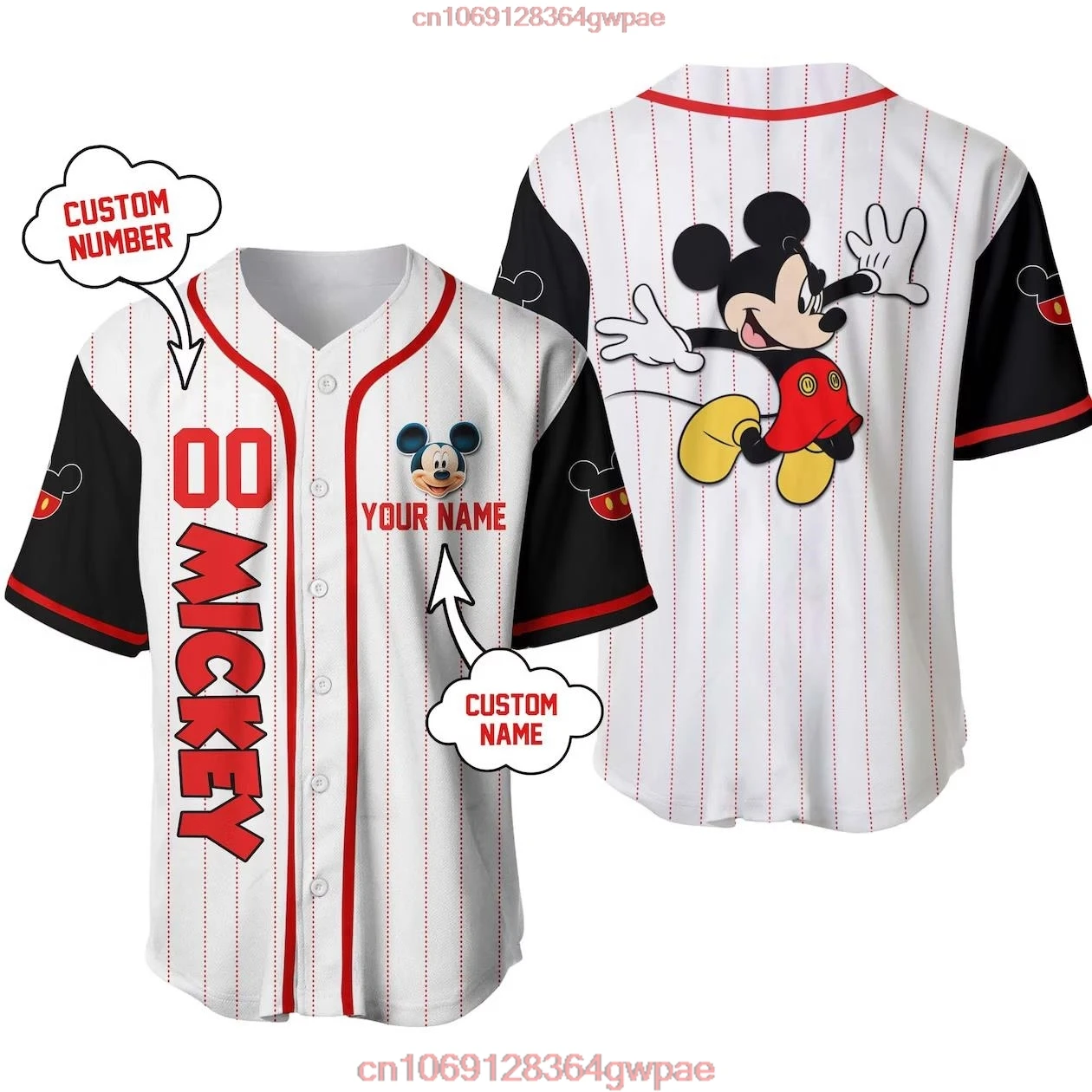 Disney Baseball Jersey Custom Name Men\'s Mickey Baseball Jersey Fashionable Disney Short Sleeve Hawaiian Shirt Track Top