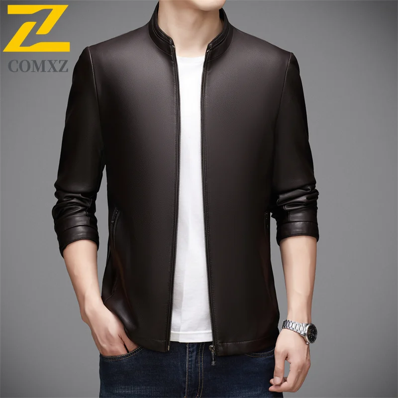 Mens Leather Jacket 2025 Lightw Luxurious Business Leisure Working Coat Premium Comfort Windproof Spring Autumn New Man Clothing