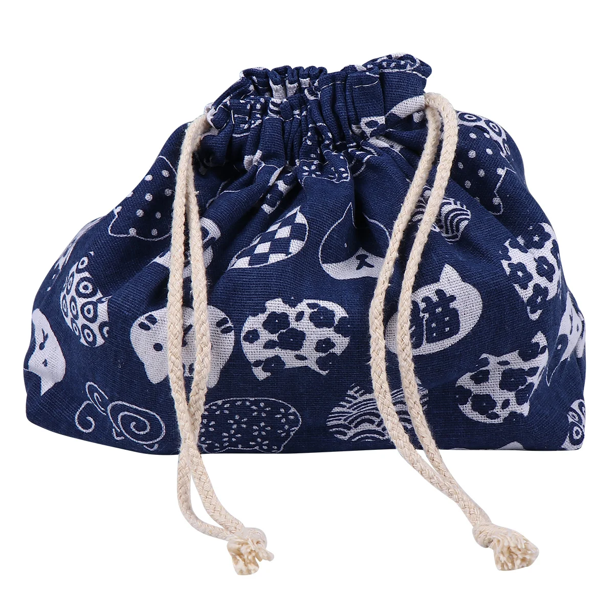 

1pc Japanese Style Bento Bag Double Layer Cotton Linen Material Portable Lunch Bag For Picnic Office Use Blue