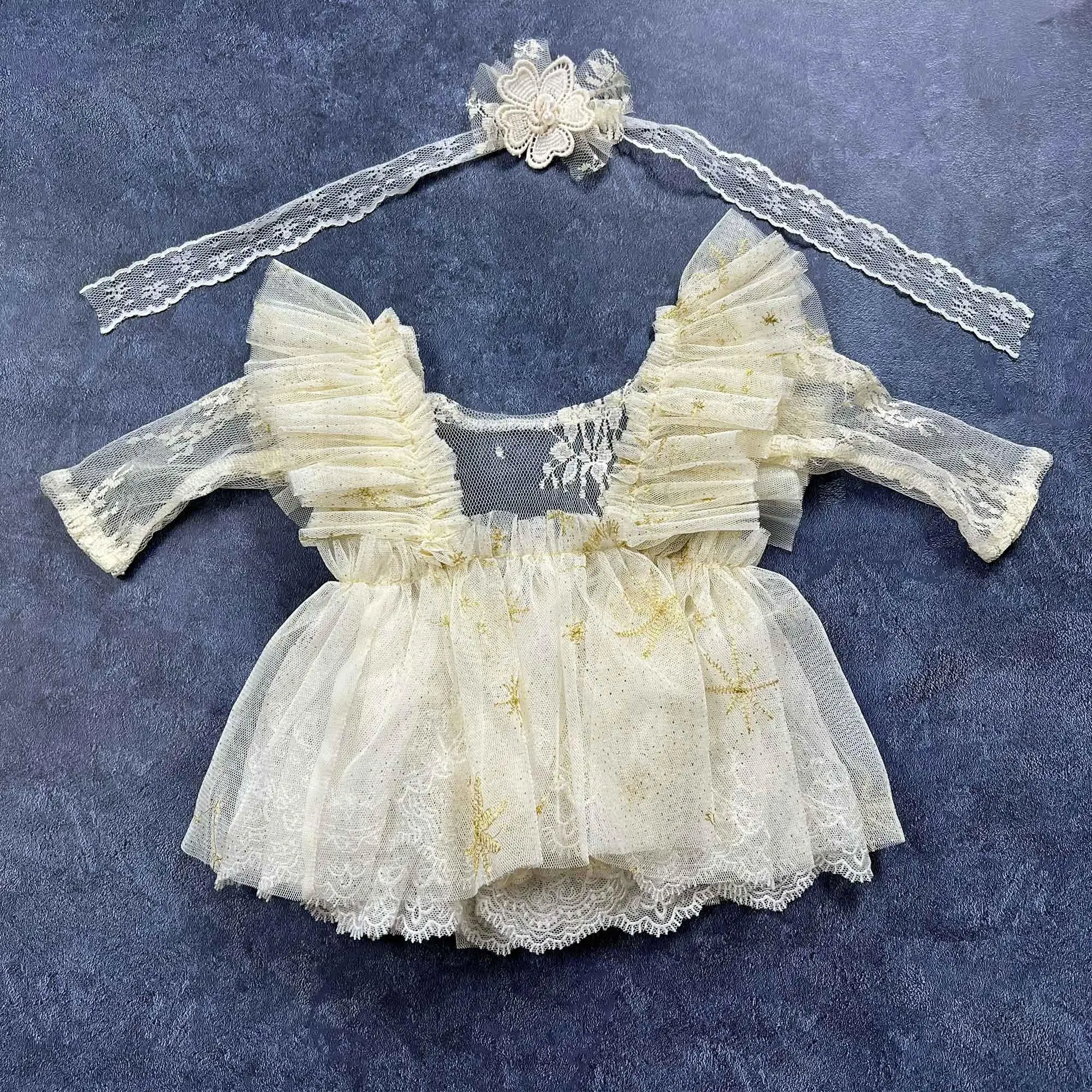 Vestido de princesa de tul Don & Judy para niña recién nacida para fotografía diadema bordada de encaje trajes casuales ropa