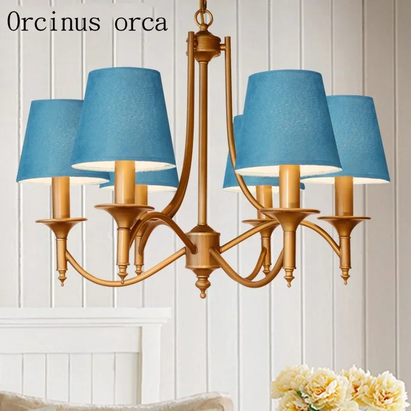 American village Iron Chandelier living room bedroom children's room Nordic retro blue Mediterranean Chandelier free shipping