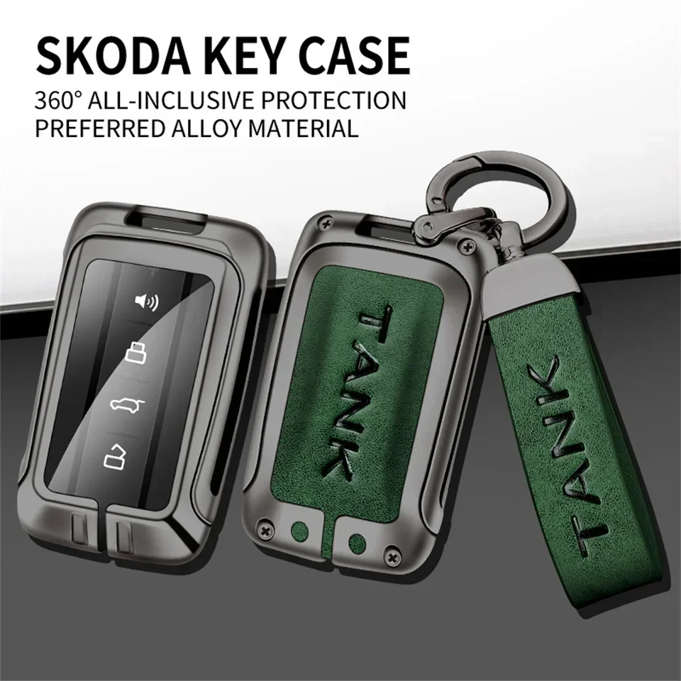 

2023 New Zinc Alloy+Leather+TPU Car Remote Key Bag Key Chain For Great Wall GWM WEY Tank 300 500 Accessory