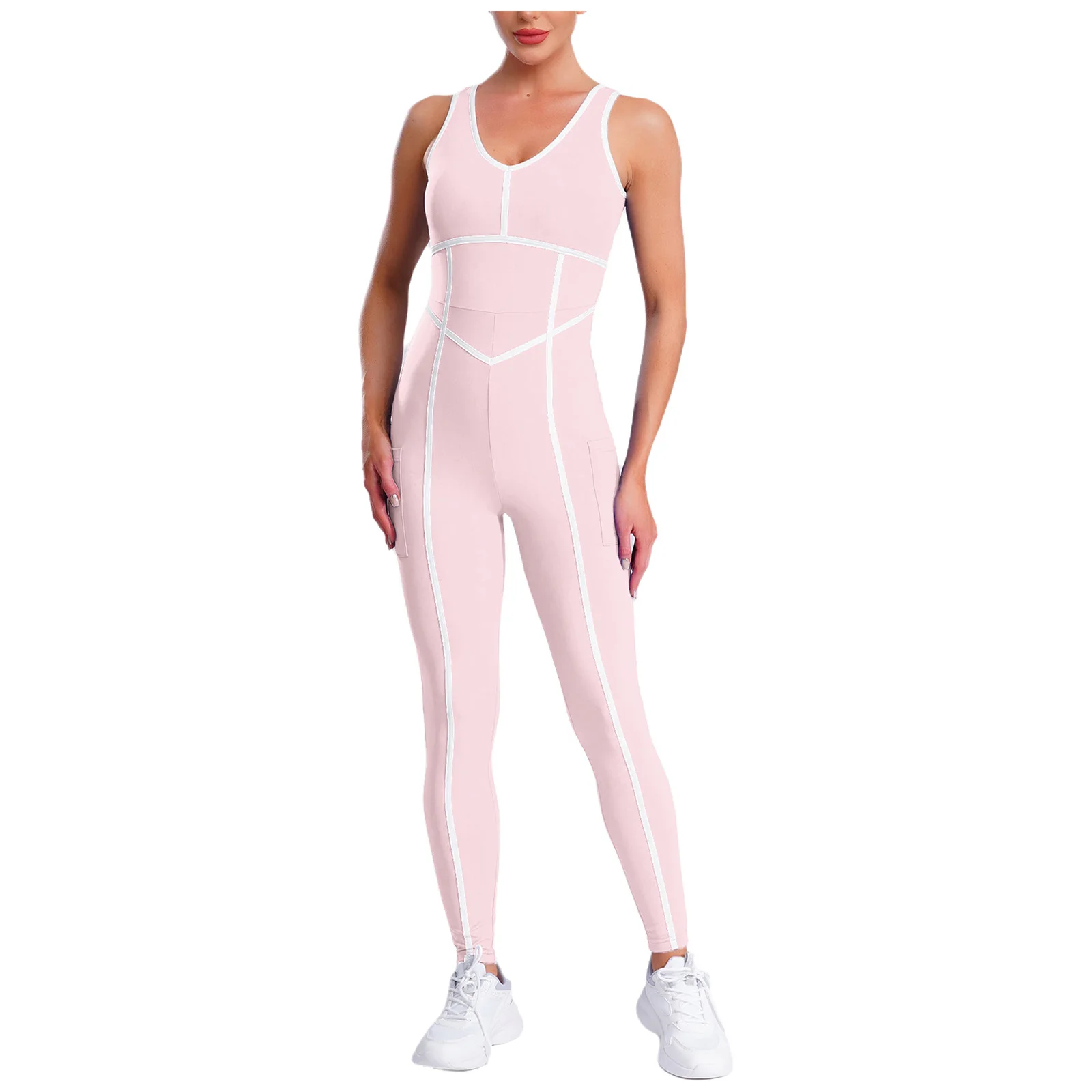 Baju Senam Yoga Wanita Dewasa, Bodysuit Olahraga Tanpa Lengan Elastis dengan Bantalan Dada dan Celana Panjang untuk Aktivitas Olahraga Indoor dan Outdoor