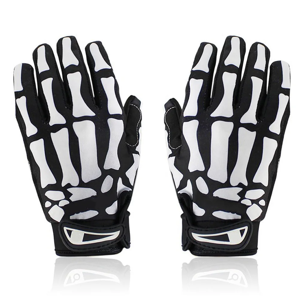 A Pair of F7507 Pattern Full Finger Black White Cycling Gloves Warm Thickened Silicone Palm Anti Slip Compression