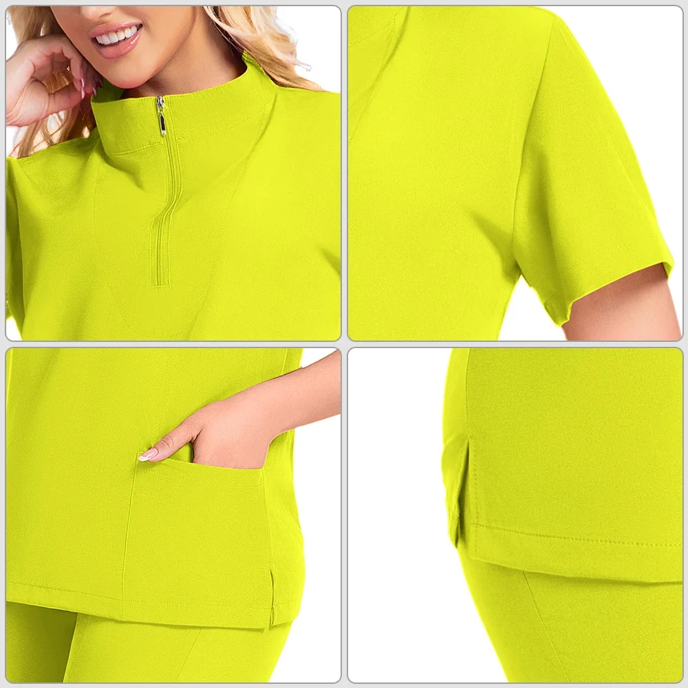 Uniforme quirúrgico de calidad estable para mujer, Top y pantalones con múltiples bolsillos, conjunto exfoliante para enfermera y esteticista, ropa de trabajo