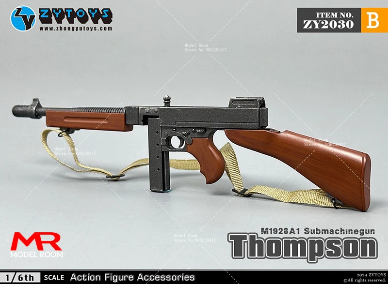 ZYTOYS-Pistolet mitraillette Thompson, modèle d'arme, accessoires de scène, figurine d'action de soldat, poupées de corps, Fit 12 en effet, échelle 1/6, M1928, ZY2030