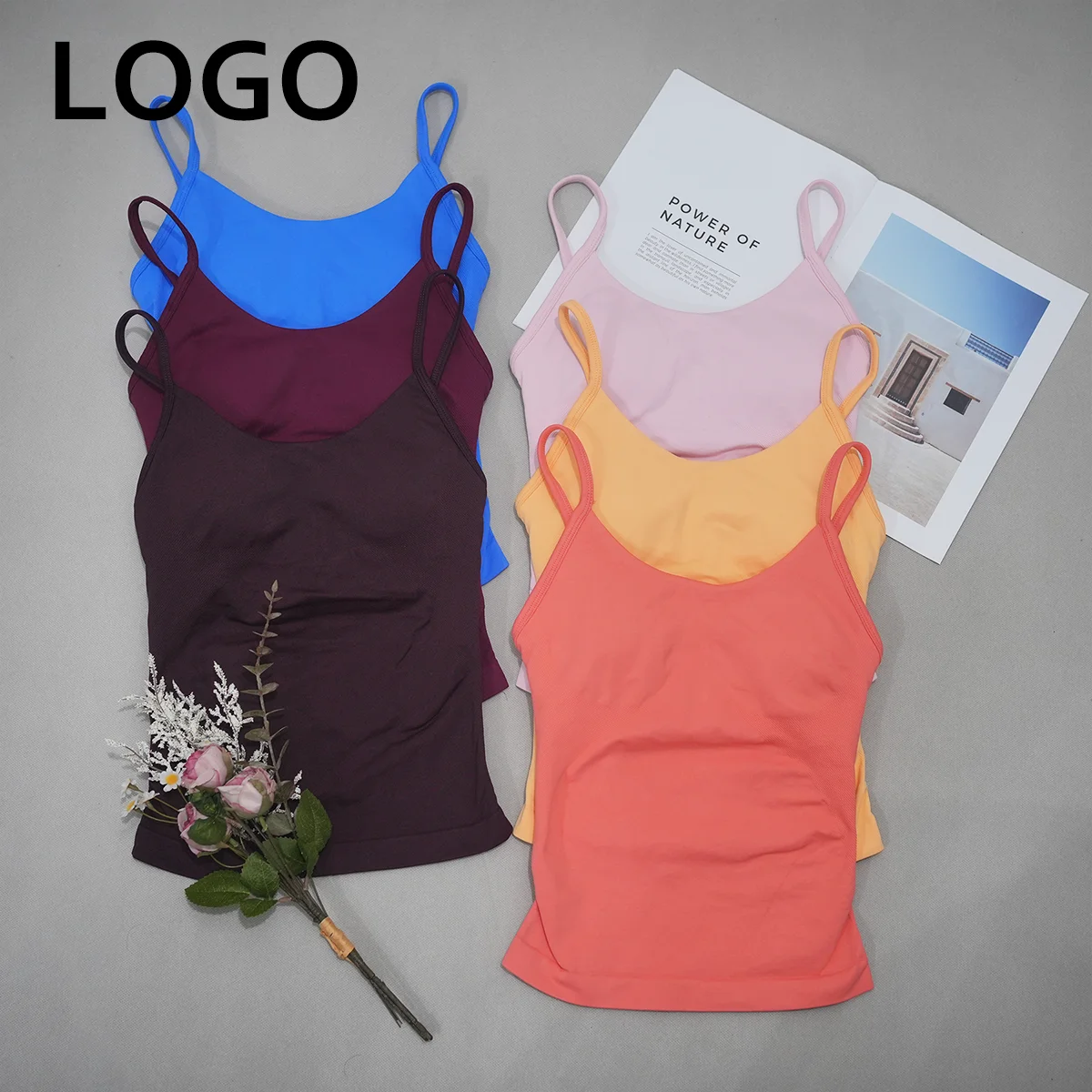 DF-logo Origin Strappy Tank Top Women Seamless Yoga Vest Butter Soft Sleeveless Breathable Workout Gym Running Pilates Fitness