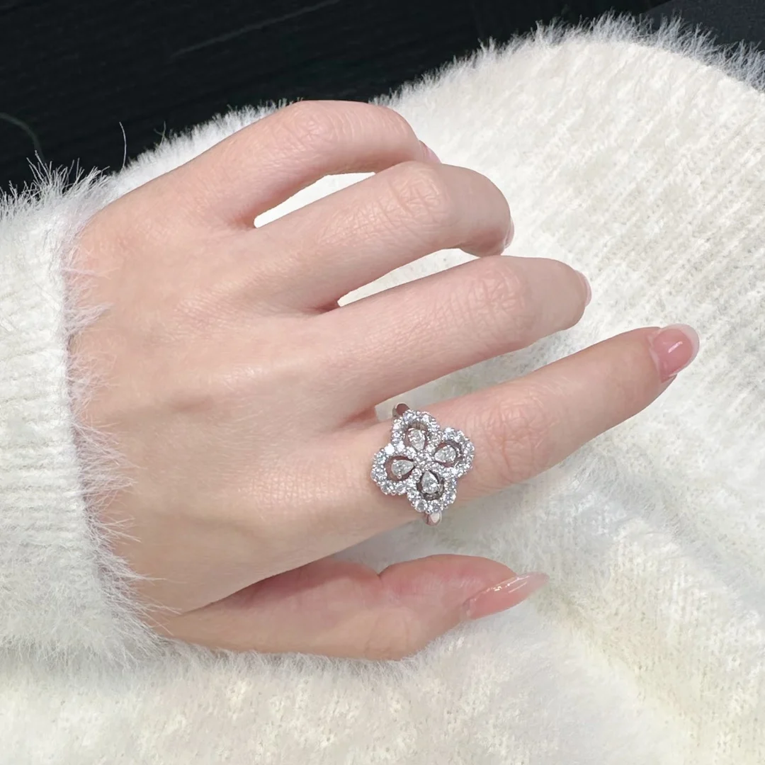 

Кольцо из стерлингового серебра 925 пробы AAA с цирконом и цветком клевера, кольцо с бриллиантом, женский подарок