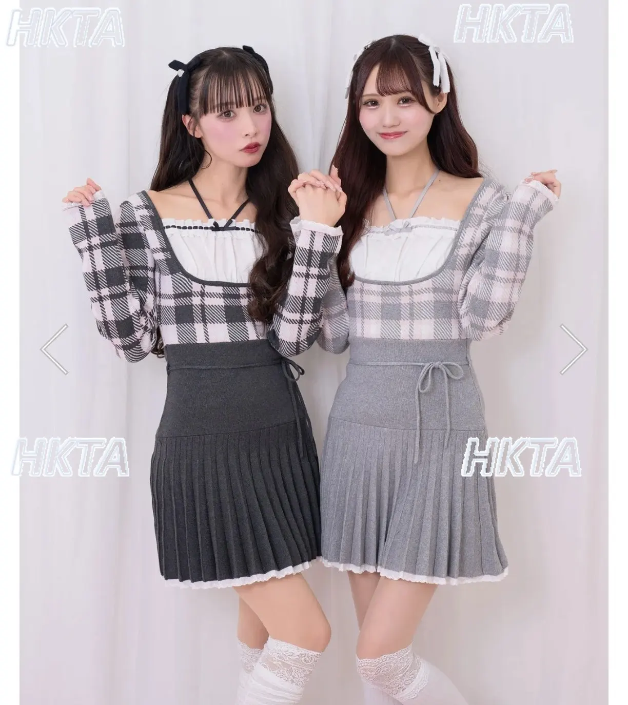 

Japanese HC Halter French Style Slim Sweet Plaid Pleated Knitted Dress Girl Winter New High Waist Slim Long Sleeve Sweater Dress